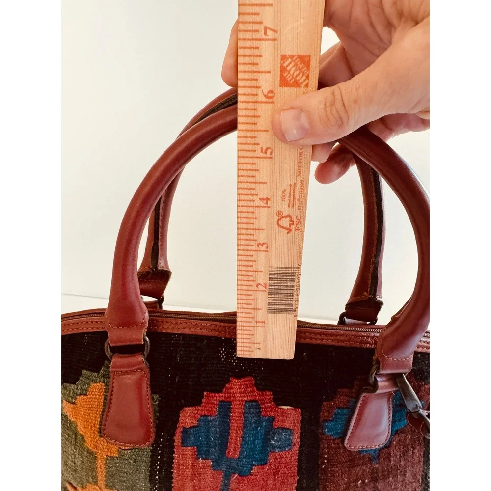 Kilim Rug Leather Satchel Crossbody Bag Boho Southwestern Tribal Purse